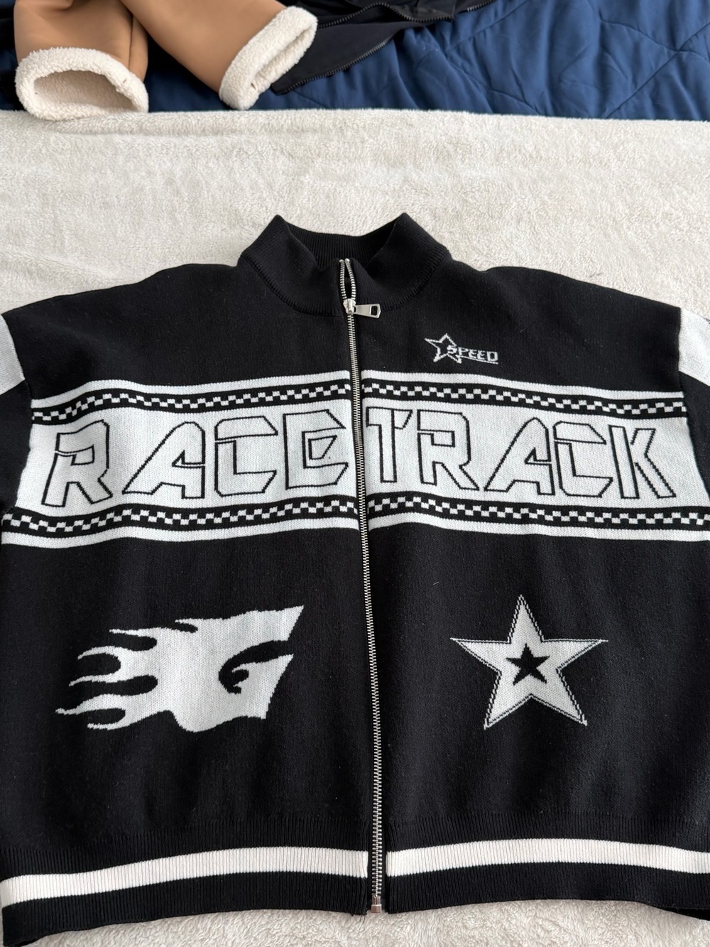 SHEIN Black White Race Track Y2K Racing Jacket Zip Up Size M